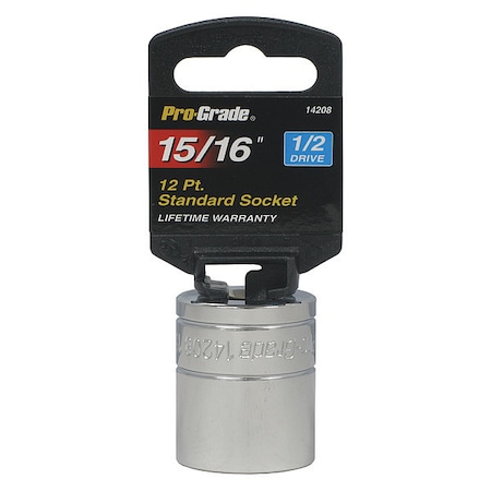 Pro-Grade Tools Socket, 1/2"Dr., 12Pt., 15/16" 14208