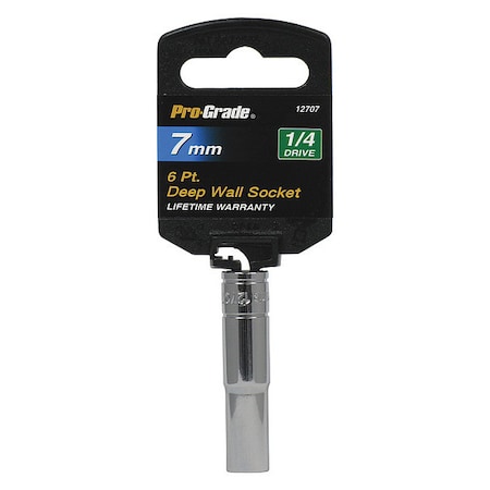 Pro-Grade Tools Socket, 1/4"Dr., 6Pt. Deep, 7mm 12707