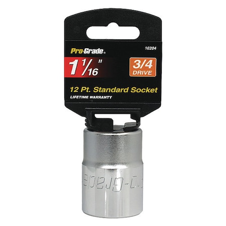 Pro-Grade Tools Socket, 3/4"Dr., 12Pt., 1-1/16" 16204