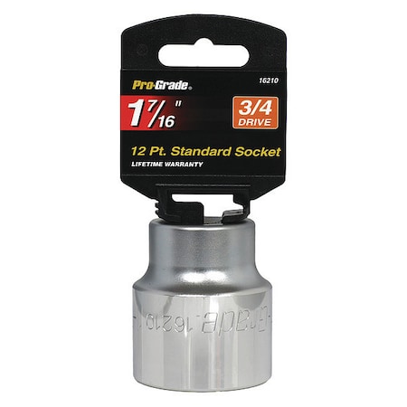 Pro-Grade Tools Socket, 3/4"Dr., 12Pt., 1-7/16" 16210