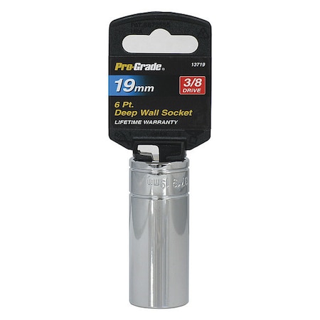 Pro-Grade Tools Socket, 3/8"Dr., 6Pt. Deep, 19mm 13719
