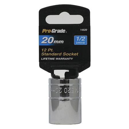 Pro-Grade Tools Socket, 1/2"Dr., 12Pt., 20mm 14520