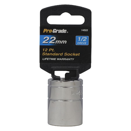 Pro-Grade Tools Socket, 1/2"Dr., 12Pt., 22mm 14522