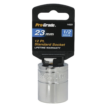 Pro-Grade Tools Socket, 1/2"Dr., 12Pt., 23mm 14523