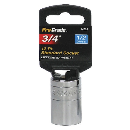 Pro-Grade Tools Socket, 1/2"Dr., 12Pt., 3/4" 14205
