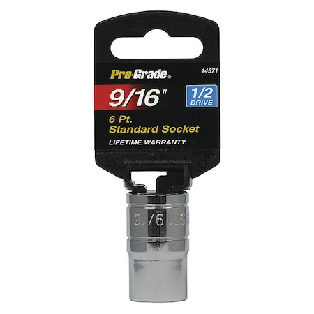 Pro-Grade Tools Socket, 1/2"Dr., 6Pt., 9/16" 14571