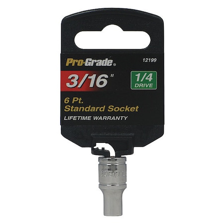 Pro-Grade Tools Socket, 1/4"Dr., 6Pt., 3/16" 12199