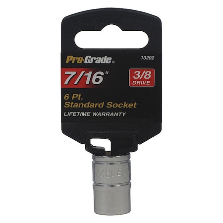Pro-Grade Tools Socket, 3/8"Dr., 6Pt., 7/16" 13202