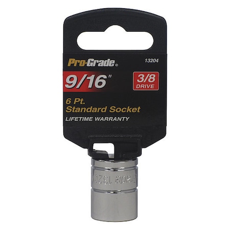 Pro-Grade Tools Socket, 3/8"Dr., 6Pt., 9/16" 13204