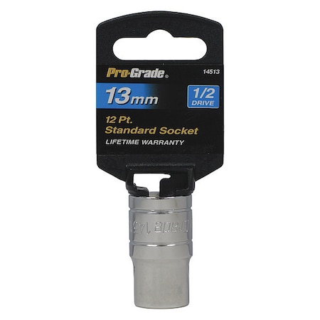 Pro-Grade Tools Socket, 1/2"Dr., 12Pt., 13mm 14513