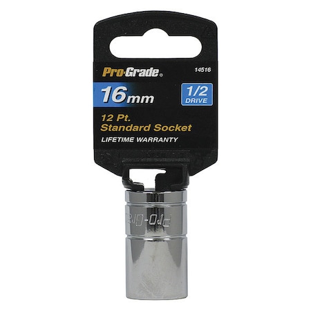 Pro-Grade Tools Socket, 1/2"Dr., 12Pt., 16mm 14516