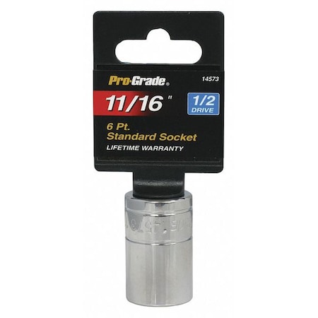 Pro-Grade Tools Socket, 1/2"Dr., 6Pt., 11/16" 14573