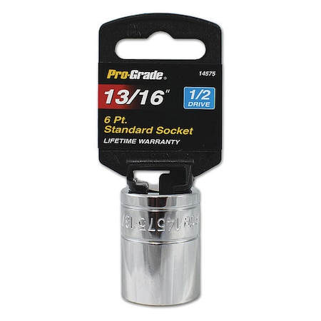 Pro-Grade Tools Socket, 1/2"Dr., 6Pt., 13/16" 14575