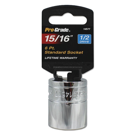 Pro-Grade Tools Socket, 1/2"Dr., 6Pt., 15/16" 14577