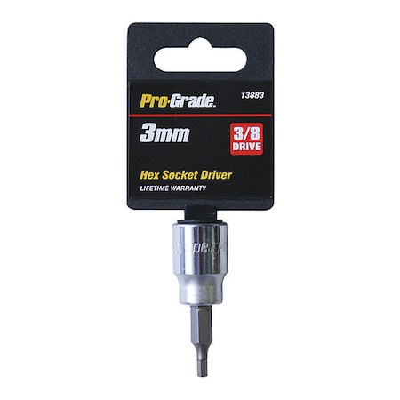 Pro-Grade Tools Socket, 3/8"Dr., 3mm, Hex Bit 13883