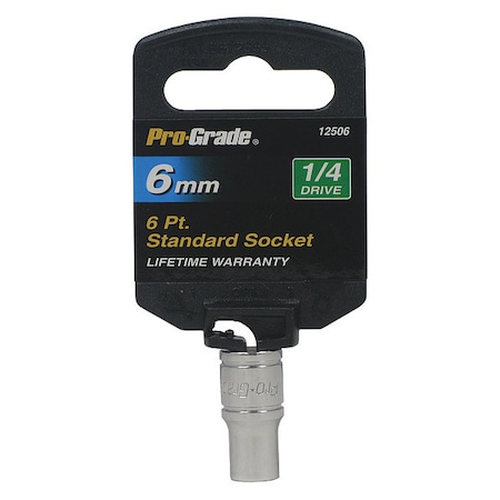 Pro-Grade Tools Socket, 1/4"Dr., 6Pt., 6mm 12506