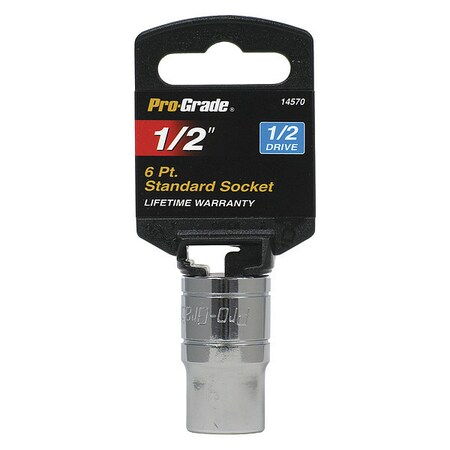 Pro-Grade Tools Socket, 1/2"Dr., 6Pt., 1/2" 14570