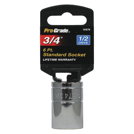 Pro-Grade Tools Socket, 1/2"Dr., 6Pt., 3/4" 14574
