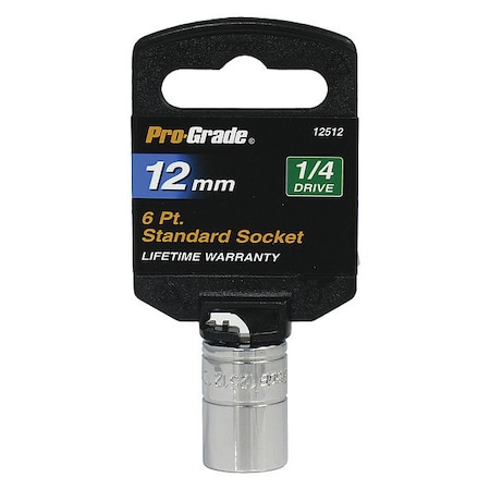 Pro-Grade Tools Socket, 1/4"Dr., 6Pt., 12mm 12512