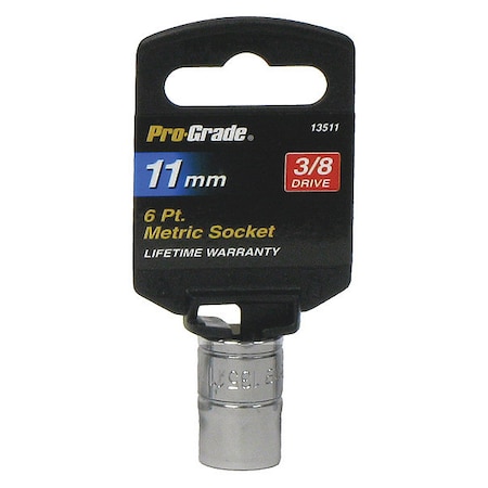 Pro-Grade Tools Socket, 3/8"Dr., 6Pt., 11mm 13511