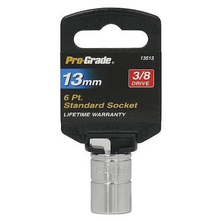 Pro-Grade Tools Socket, 3/8"Dr., 6Pt., 13mm 13513