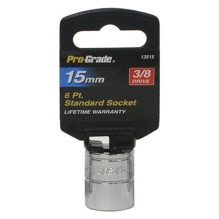 Pro-Grade Tools Socket, 3/8"Dr., 6Pt., 15mm 13515