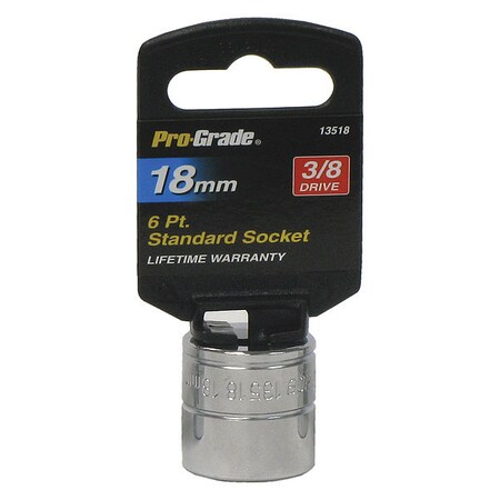 Pro-Grade Tools Socket, 3/8"Dr., 6Pt., 18mm 13518