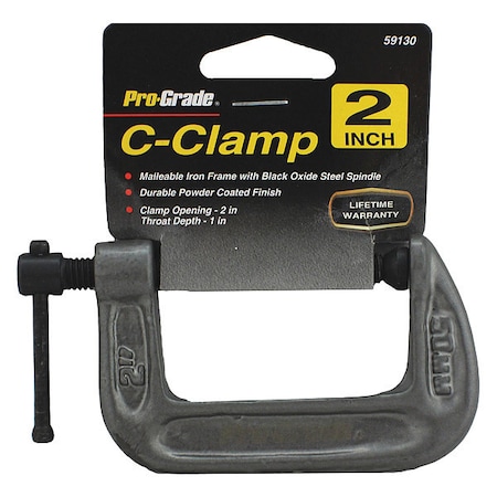 Pro-Grade Tools C-Clamp 2 in X 1 in , 2 in , Iron (Frame), Black Oxide Steel (Spindle), Powder Coated 59130
