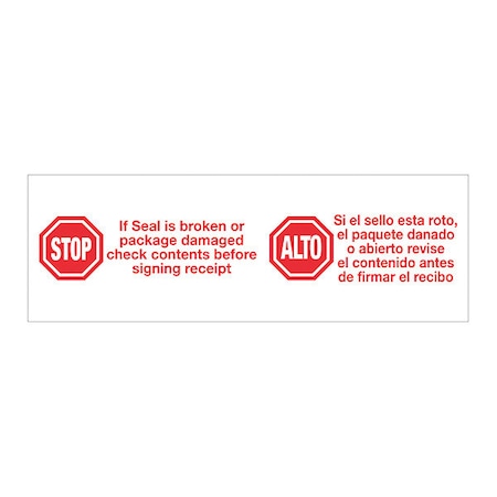 Tape Logic Tape Logic Pre-Printed Carton Sealing Tape, "Stop / Alto", 2.2 Mil, 3" x 110 yds, Red/White, PK24 T905P13