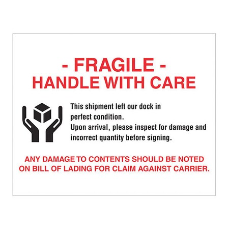 Tape Logic Tape Logic Labels, "Fragile Handle With Care", 8 x 10", Red/White/Black, 250/Roll DL1636