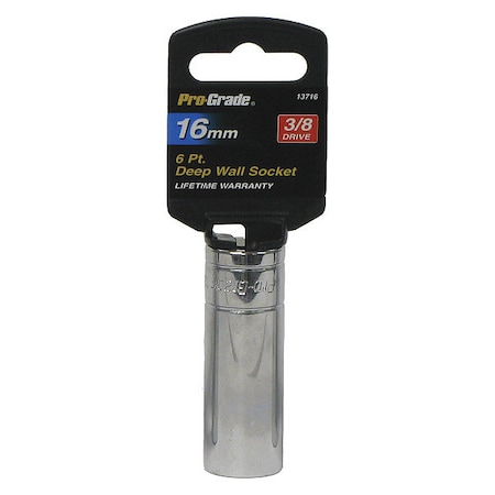 Pro-Grade Tools Socket, 3/8"Dr., 6Pt. Deep, 16mm 13716