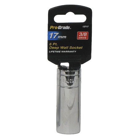 Pro-Grade Tools Socket, 3/8"Dr., 6Pt. Deep, 17mm 13717