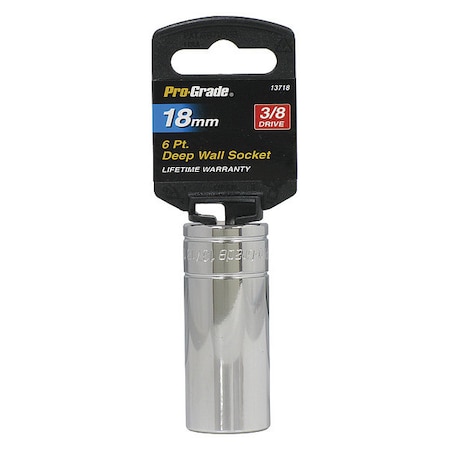 Pro-Grade Tools Socket, 3/8"Dr., 6Pt. Deep, 18mm 13718