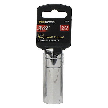 Pro-Grade Tools Socket, 3/8"Dr., 6Pt. Deep, 3/4" 13307