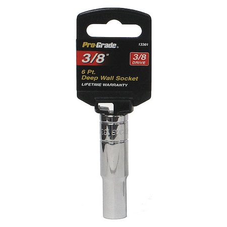 Pro-Grade Tools Socket, 3/8"Dr., 6Pt. Deep, 3/8" 13301