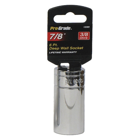 Pro-Grade Tools Socket, 3/8"Dr., 6Pt. Deep, 7/8" 13309