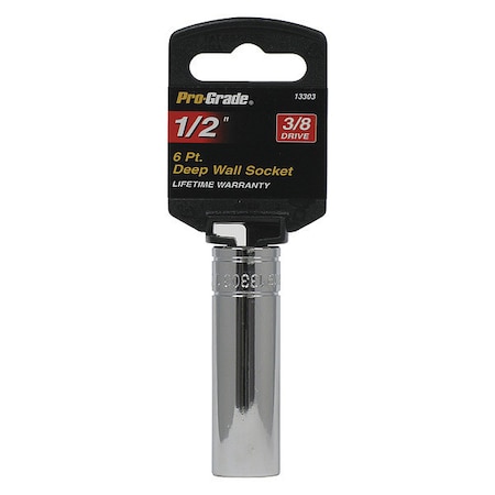 Pro-Grade Tools Socket, 3/8"Dr., 6Pt. Deep, 1/2" 13303