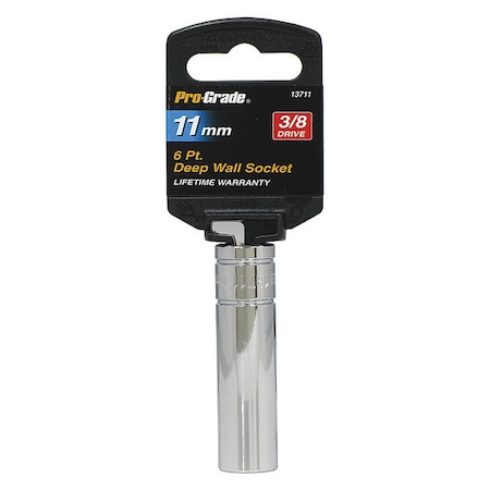 Pro-Grade Tools Socket, 3/8"Dr., 6Pt. Deep, 11mm 13711