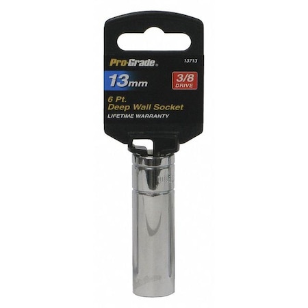Pro-Grade Tools Socket, 3/8"Dr., 6Pt. Deep, 13mm 13713