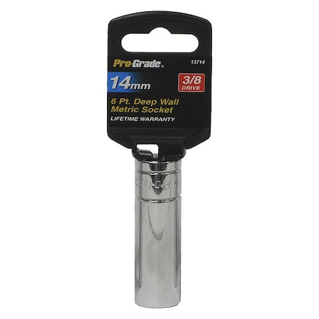 Pro-Grade Tools Socket, 3/8"Dr., 6Pt. Deep, 14mm 13714