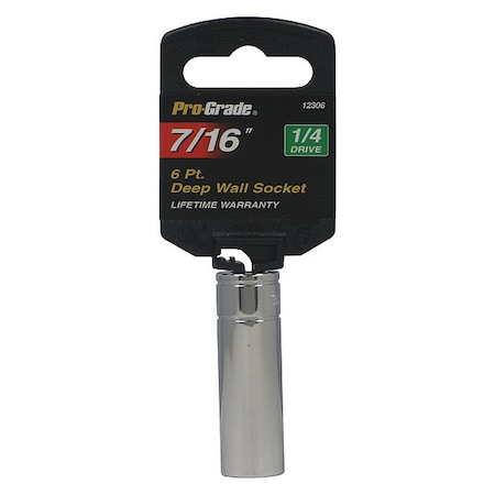 Pro-Grade Tools Socket, 1/4"Dr., 6Pt. Deep, 7/16" 12306