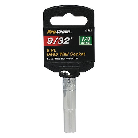 Pro-Grade Tools Socket, 1/4"Dr., 6Pt. Deep, 9/32" 12302