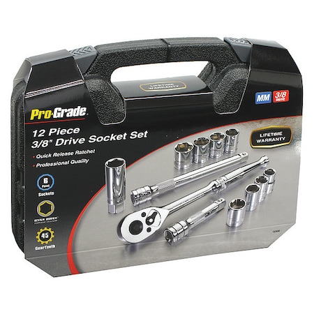 Pro-Grade Tools 3/8" Drive, Socket Set Metric, 12 pcs 19306