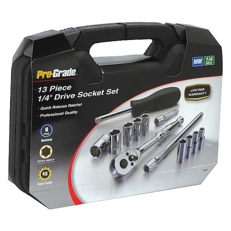 Pro-Grade Tools Socket, 13 pcs., 1/4"Dr., Metric Set 19205
