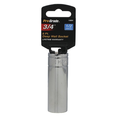 Pro-Grade Tools Socket, 1/2"Dr., 6Pt. Deep, 3/4" 14694