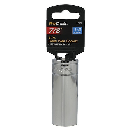 Pro-Grade Tools Socket, 1/2"Dr., 6Pt. Deep, 7/8" 14696