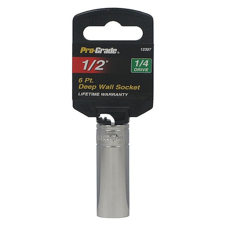 Pro-Grade Tools Socket, 1/4"Dr., 6Pt. Deep, 1/2" 12307