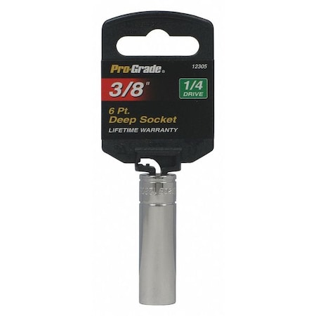 Pro-Grade Tools Socket, 1/4"Dr., 6Pt. Deep, 3/8" 12305