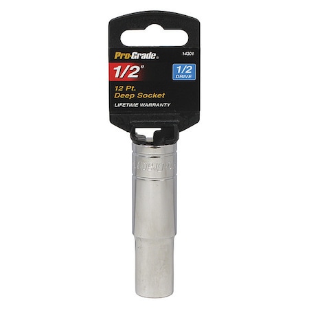 Pro-Grade Tools Socket, 1/2"Dr., 12Pt. Deep, 1/2" 14301