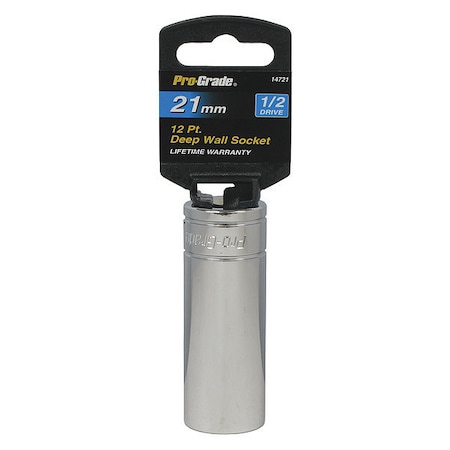 Pro-Grade Tools Socket, 1/2"Dr., 12Pt. Deep, 21mm 14721